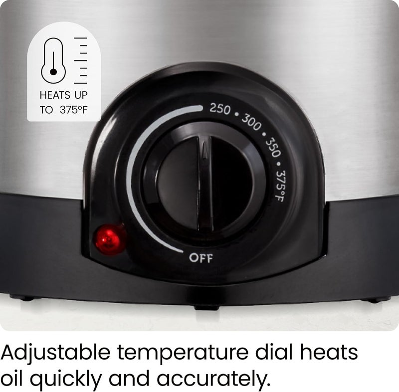 Chefman Fry Guy Deep Fryer with Removable Basket, Easy-to-Clean Non-Stick Coating and Cool-to-Touch Exterior, Adjustable Temperature Control, 4.2 Cup/ 1 Liter Capacity, Stainless Steel - Image 4